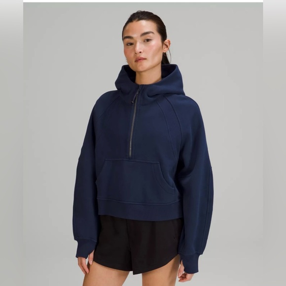 lululemon athletica Tops - Lululemon Half Zip Cropped Hoodie – Navy – M/L – Excellent Condition